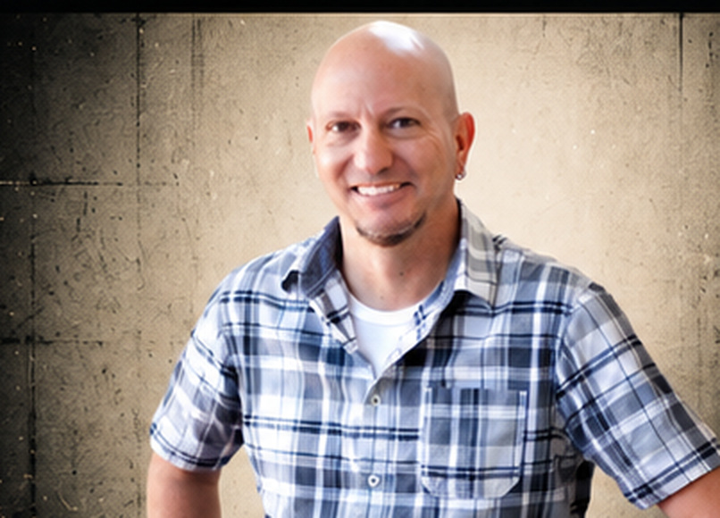 Filmmaker Steve McClure smiling in a blue plaid shirt